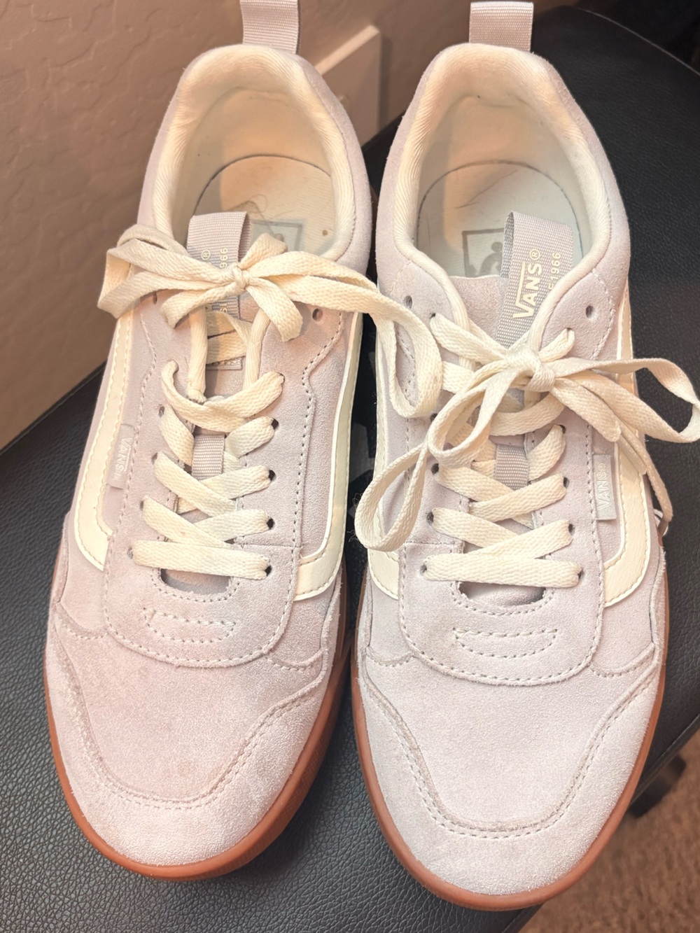 Vans Women’s Light Pink Suede Low-Top Sneakers with Cream Accents